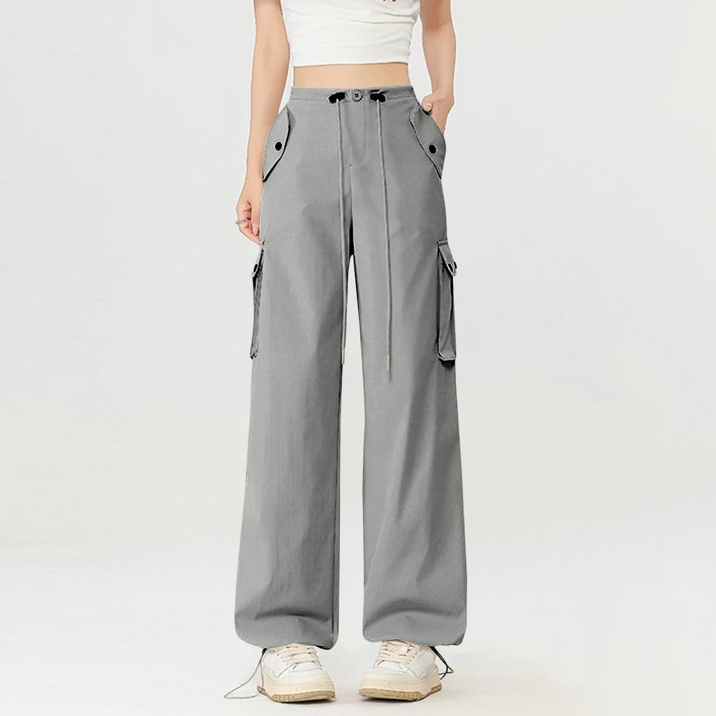 Women's Summer Thin Loose Straight Leg Pants With Multiple Pockets High Waist And Wide Legs Quick Drying Sports Pants (Regular Style)