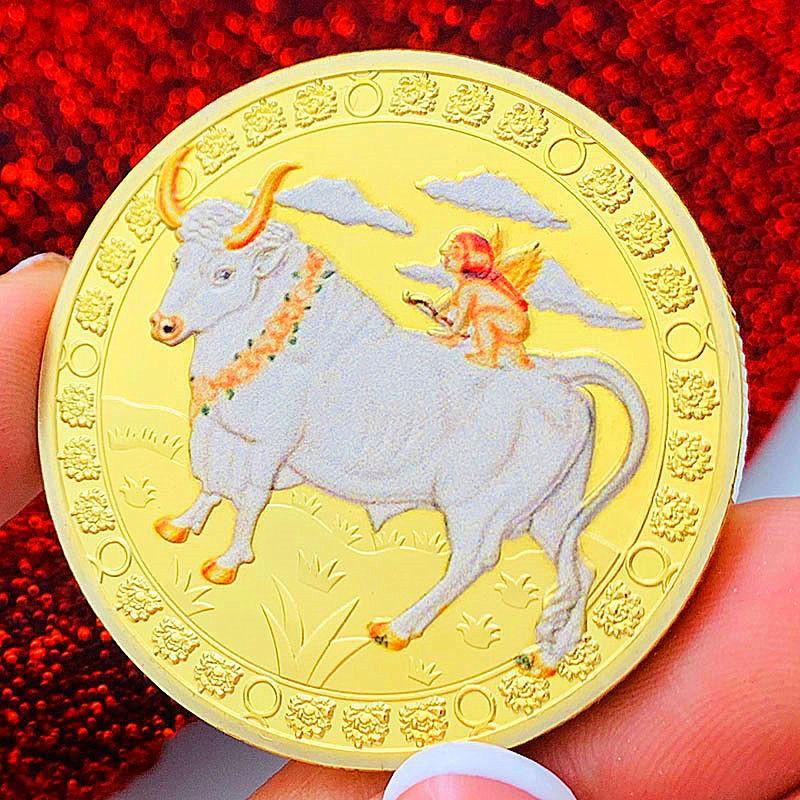 Zwölf Tierkreiszeichen, Farbdruck, Skorpion, vergoldete Farbdruck-Gedenkmedaille, Zwillinge der Liebe, dekorative Goldmünze, Waage Münze