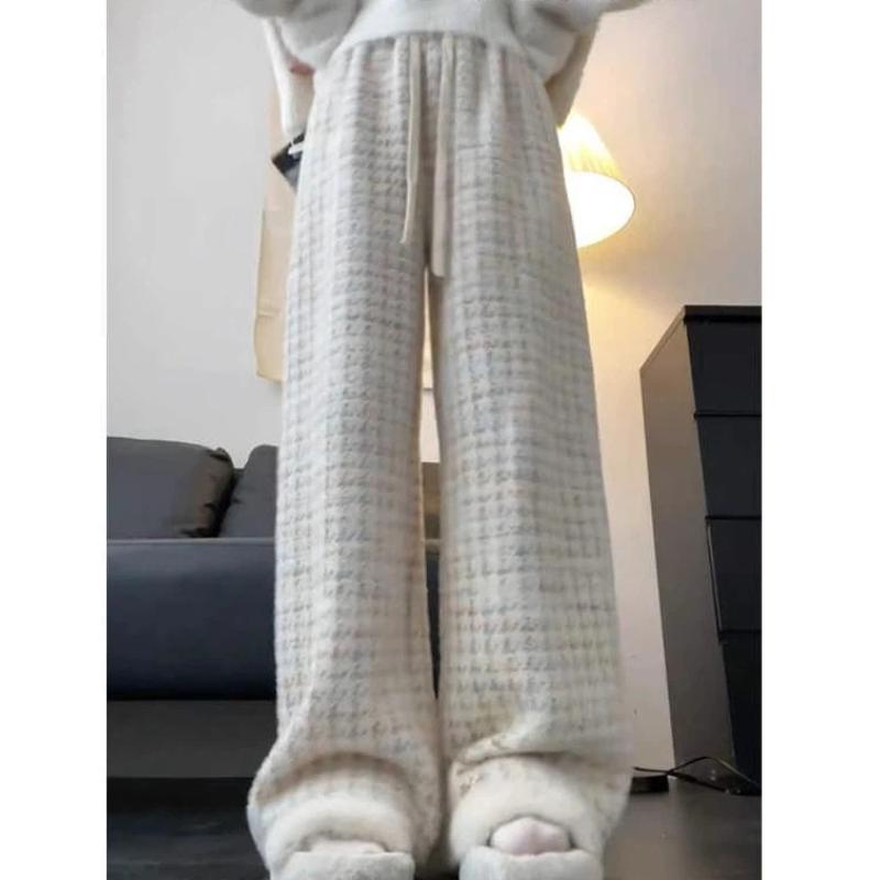 

Women s Houndstooth Wide Leg Pants Autumn Winter New Style High Waist Lazy Casual Versatile Straight Pants Fashion Slimming Pant S бежевий
