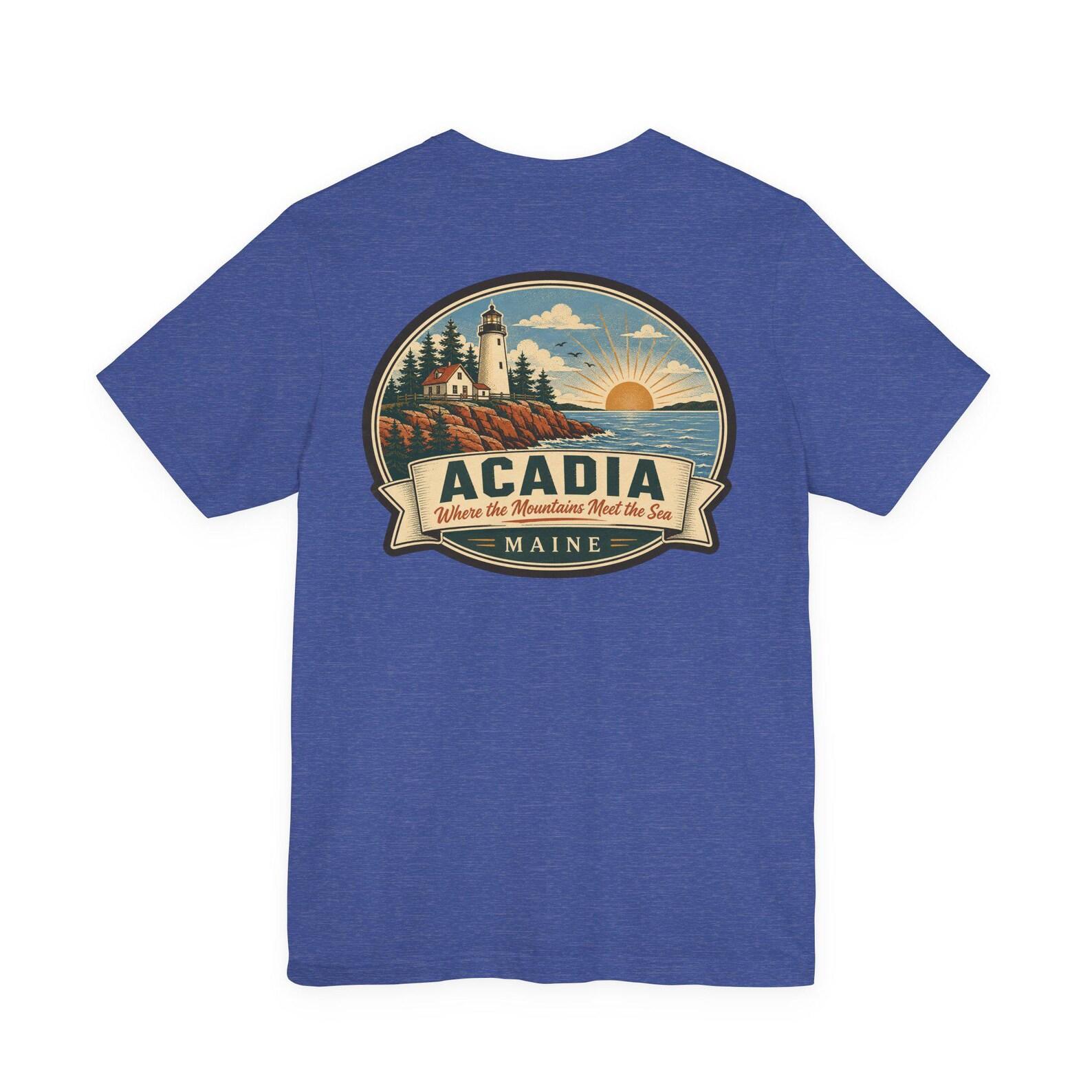 Acadia - Mid Century National Park T-Shirt | Retro Maine Lighthouse Graphic Tee | Vintage Travel Souvenir Shirt L