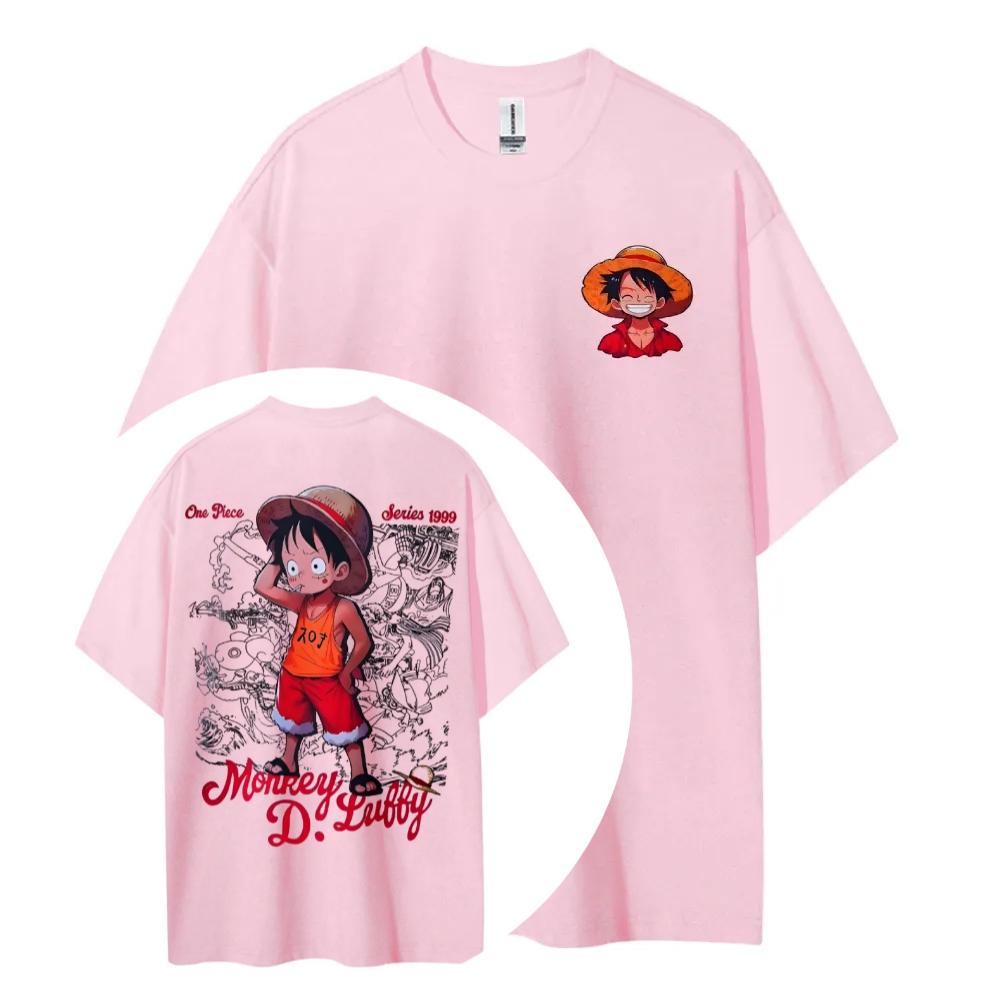 One Piece Animation Derivatives Luffy Printing Top Mens and Womens Summer Fashion Breathable Street Y2K Shortsleeved TShirt