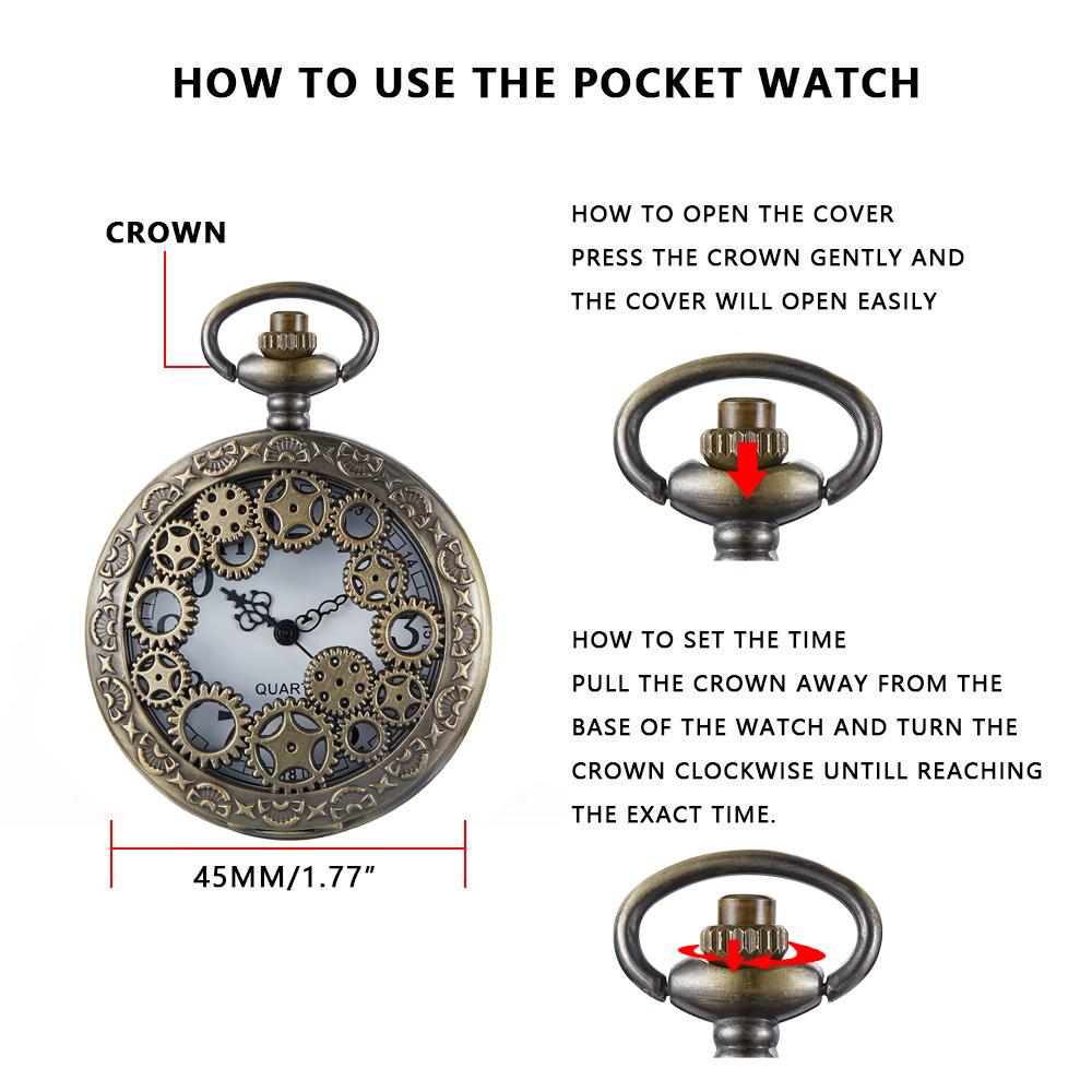 Quartz Pocket Watch Vintage Bronze Necklace With Chain Pocket Fob Watches Steampunk Pendant CF1482