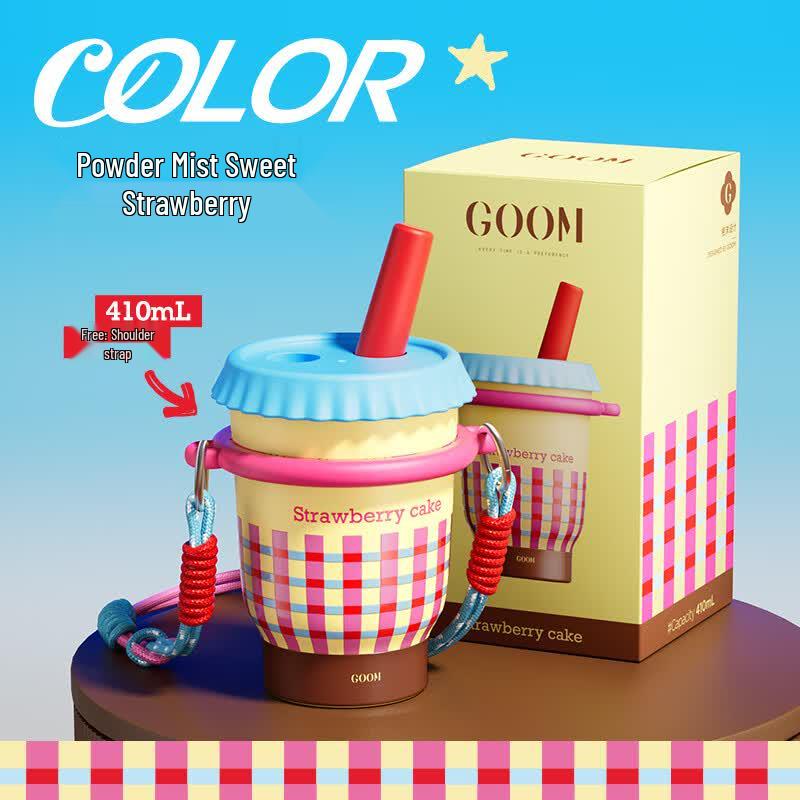 GOOM Portable Insulated Coffee Cup with Straw and Strap