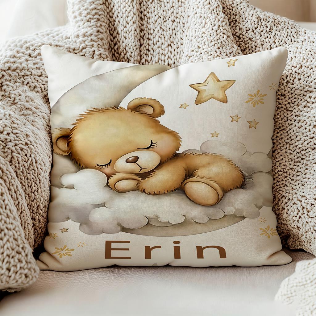 Cartoon Bear Print Pillow Cover, Machine Washable & All-Season Universal, Home Sofa Cushion Pillowcase
