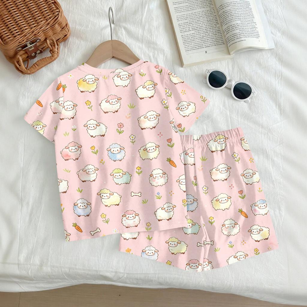 Kids Casual Short Sleeve Top and Shorts Set Animal Print Lightweight Comfortable Summer Outfit for Boys and Girls