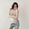 YPFF Women's Trendy Mesh Bodysuit - Spicy Girl Style Round Neck, Long Sleeve, See-through, Stretchy, Slimming Sexy Top.