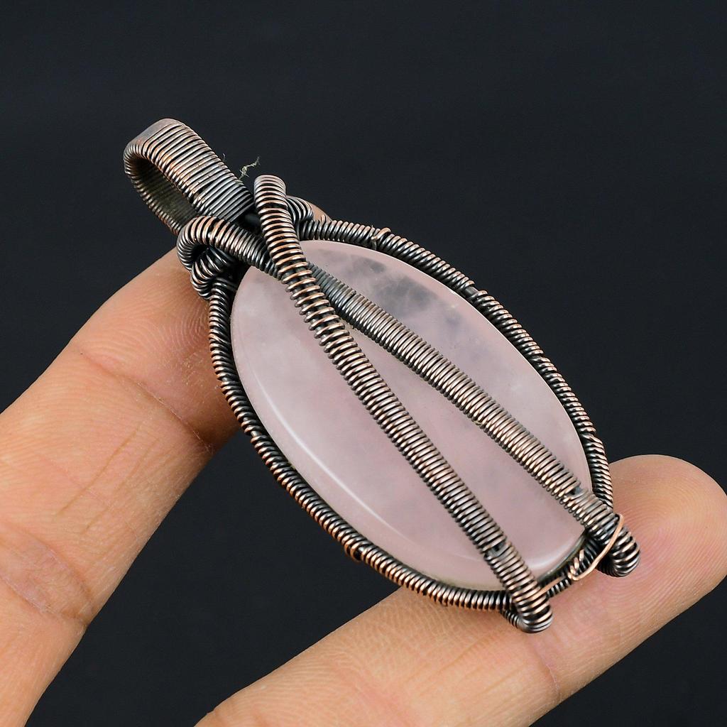Rose Quartz Jewelry, 999 Copper Wire Wrapped Pendant Handmade Gemstone Jewelry, Gifts For Wife Brand New Pendant