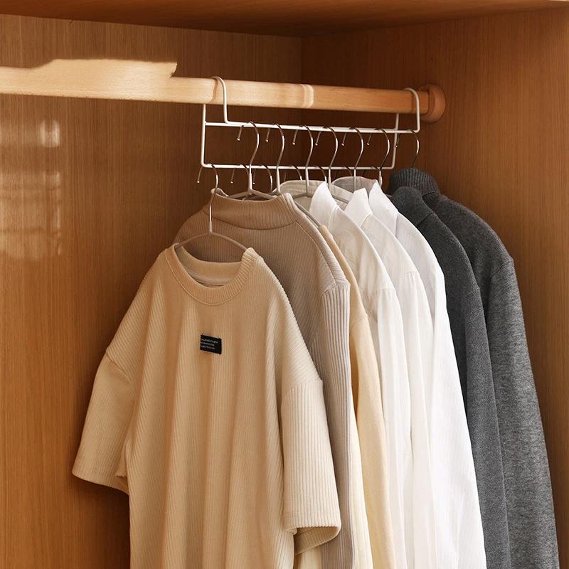 Space Saving Closet Hanger Organizer Metal Iron High Low Staggered Multi Function Wardrobe Clothes Hanger Rod Home