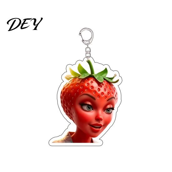 Cartoon Character Accessory Fruit Man Acrylic Keychain, Strawberry Cherry Pineapple Banana Eggplant Keyring Pendant Key Ring, Handbags Backpacks Strawberry