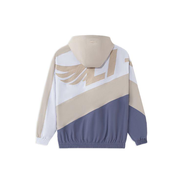 Li-Ning Sports Trend Series Large Logo Embroidery Color Block Loose Hooded Jacket Men Outerwear Off-White AFDS031-3