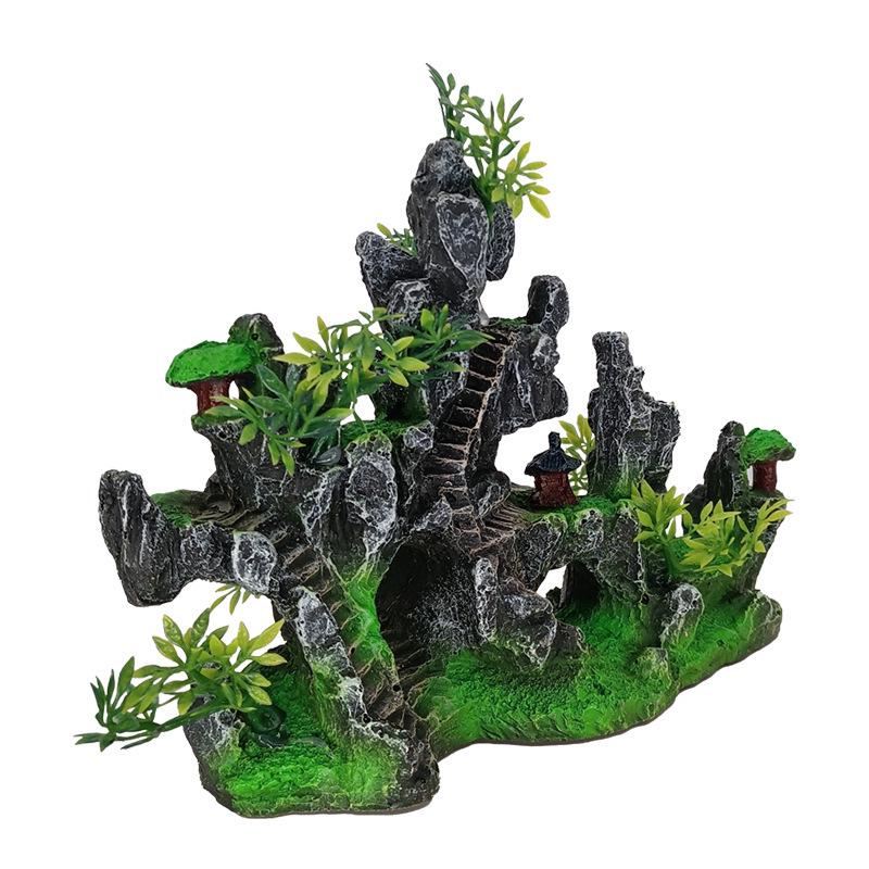 Aquarium Resin Rockery Decor - Stone & Plant Ornaments for Aquatic Landscaping
