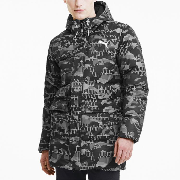 Puma Kapuzen-Daunenjacke mit Camouflage-Print für Herren Oberbekleidung Schwarz-Camo 585502-02