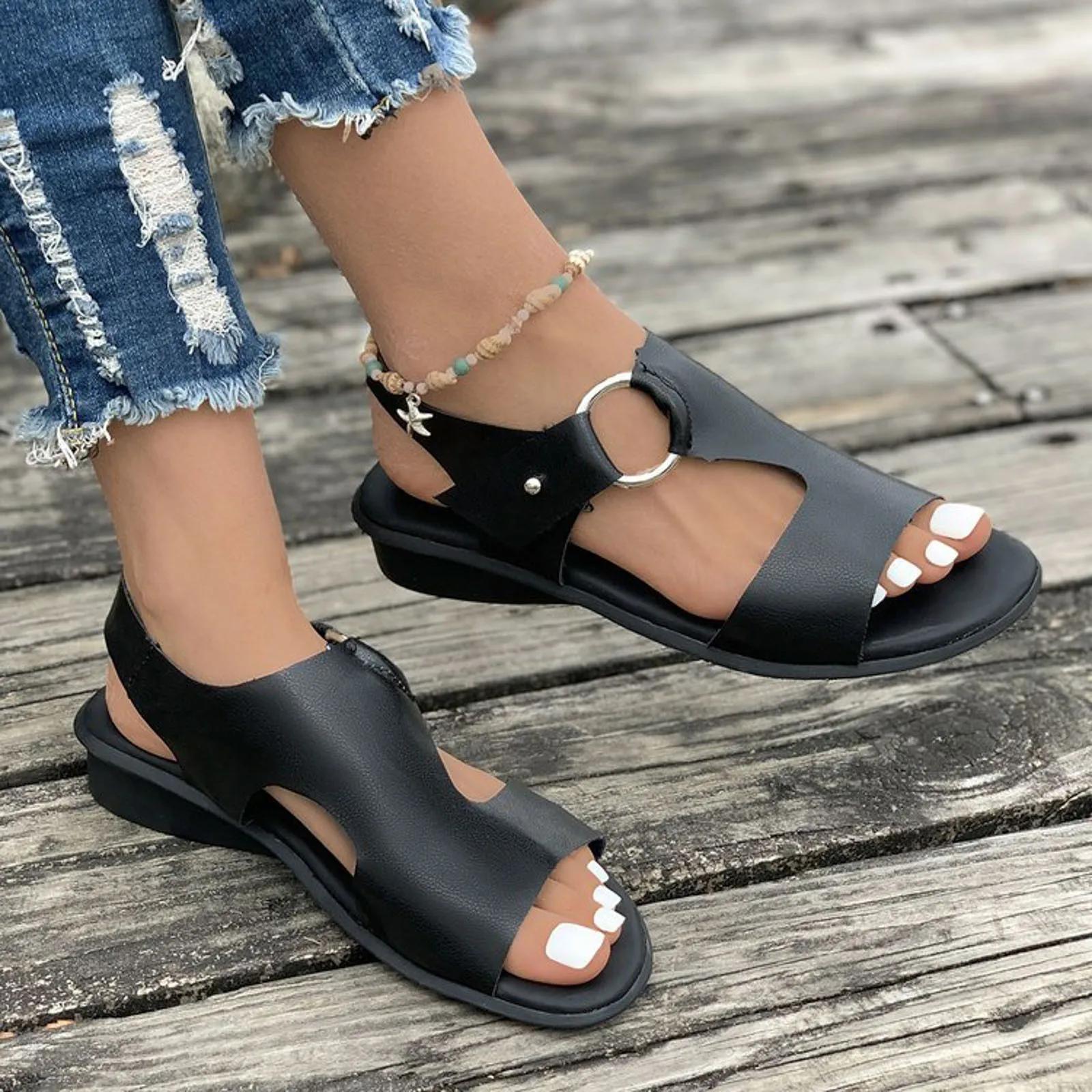 

Летняя новая мягкая подошва верхняя одежда женская повседневная однотонная мягкая подошва дышащие открытые сандалии женские повседневные летние туфли 38 чёрный