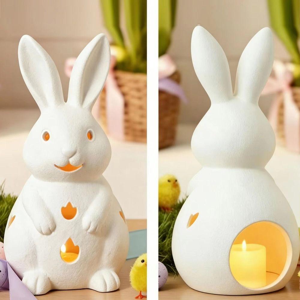 Cute Bunny Bunny Candle Holder White Easter Decoration Exquisite Rabbit Candlestick  Easter Party