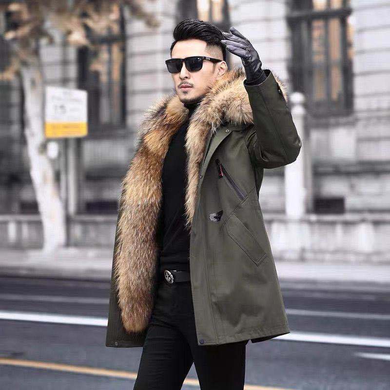Winter High-end Warmth Imitation Fur Raccoon Fur Liner Mid-length Mink Fur Plus Velvet Thick Mink Casual Men's Clothing Parka Coat