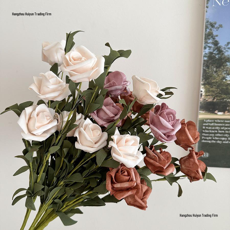 Windflower Hand Bouquet: Retro French Rose Dried Artificial Flowers In Paper Bag for Decoration & Photo Props