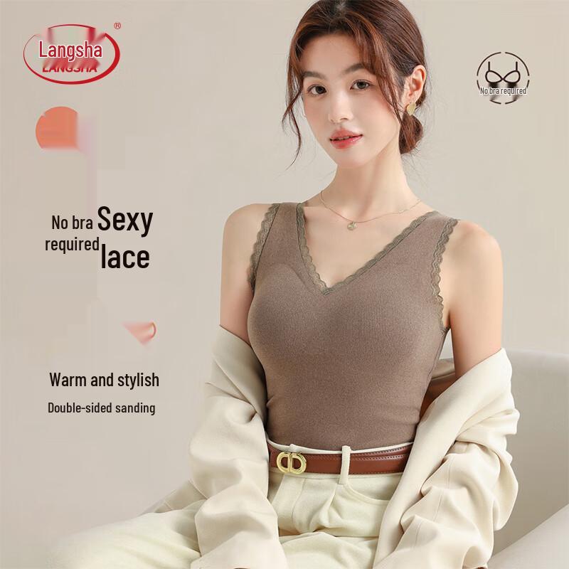 

Langsha Women s Lace-Trim Thermal Vest with Removable Pads One Size