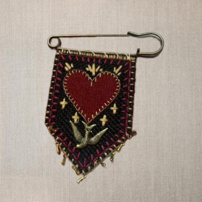 Hope'S Protection Pocket With Rosemary Hand Embroidered Protection Pocket Pin Holds Love Notes Or Any Talisman, Talisman Brooch