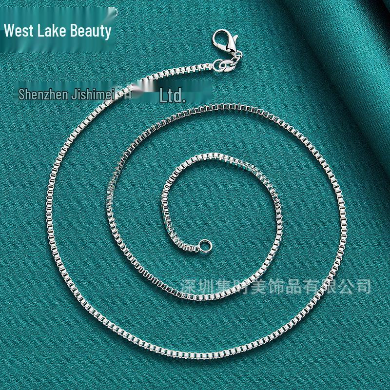 Women's 2mm Silver Box Chain Necklace - West Lake Beauty Collection