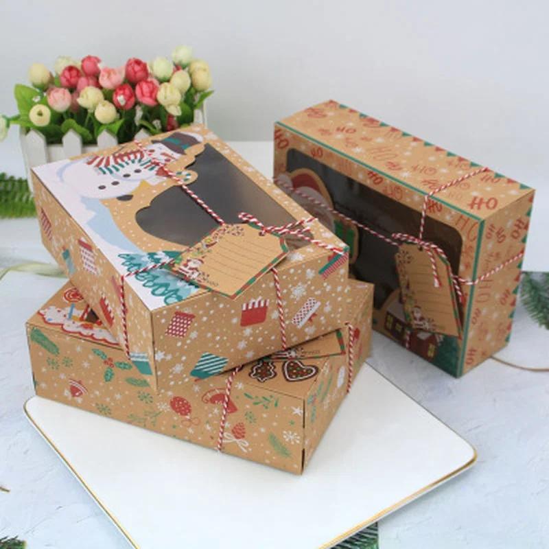12PCS/set New Year Gift Box Cupcake Candy Box Kraft Paper Christmas Cookie Box Bakery with Transparent Window