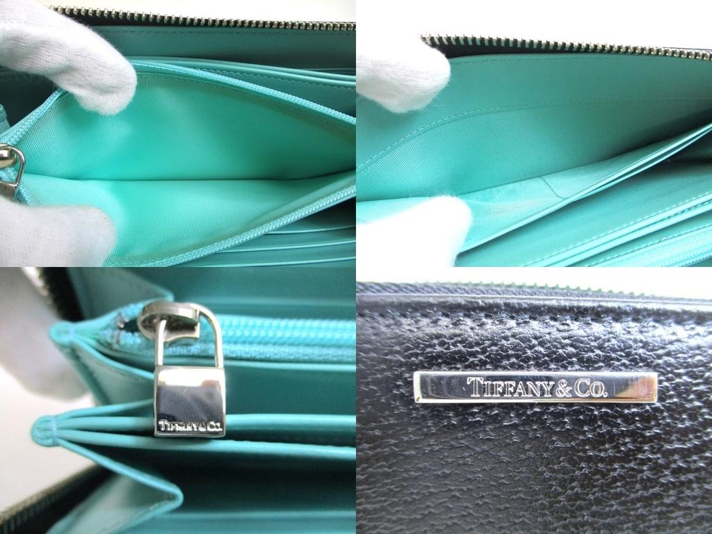 Authentic Tiffany & Co. Logo Plate Black Leather Round Zip Wallet #a871  Refurbished