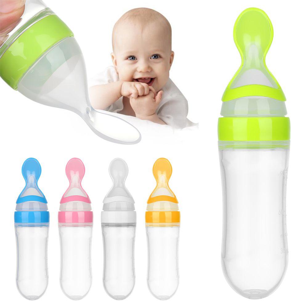 New Fashion Silicone Squeeze Feeding Bottle Milk Bottle With Spoon Food Rice Feeder