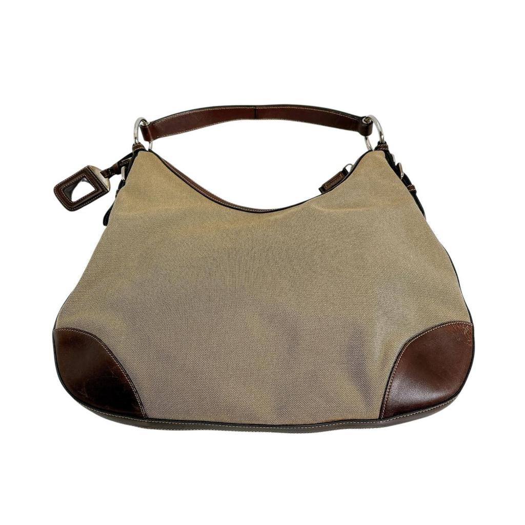 PRADA Logo jacquard Handbag canvas khaki Women BR3423 Used
