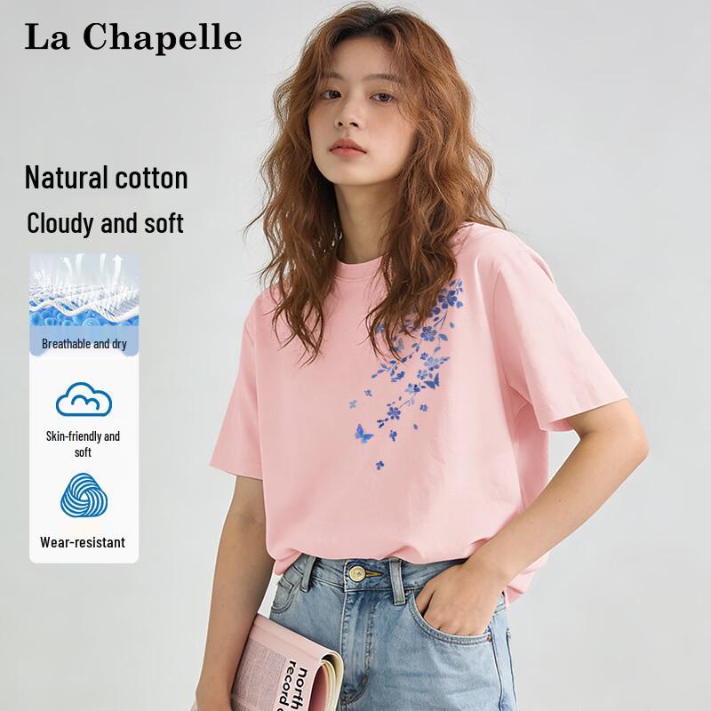 

La Chapelle Women s Pure Cotton Loose Fit Floral Short Sleeve T-shirt L