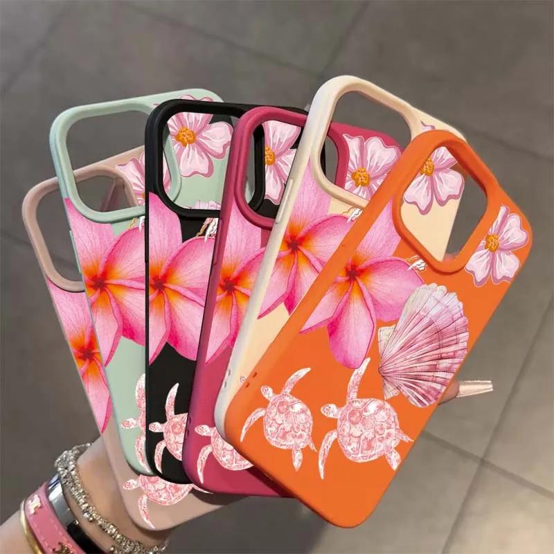 Hawaiianische Meeresschildkröte Rosa Blume Hülle für iPhone 17 Air 16 E 15 14 Plus 13 12 11 Pro Max XS Max Stoßfeste Weiche Silikonhülle