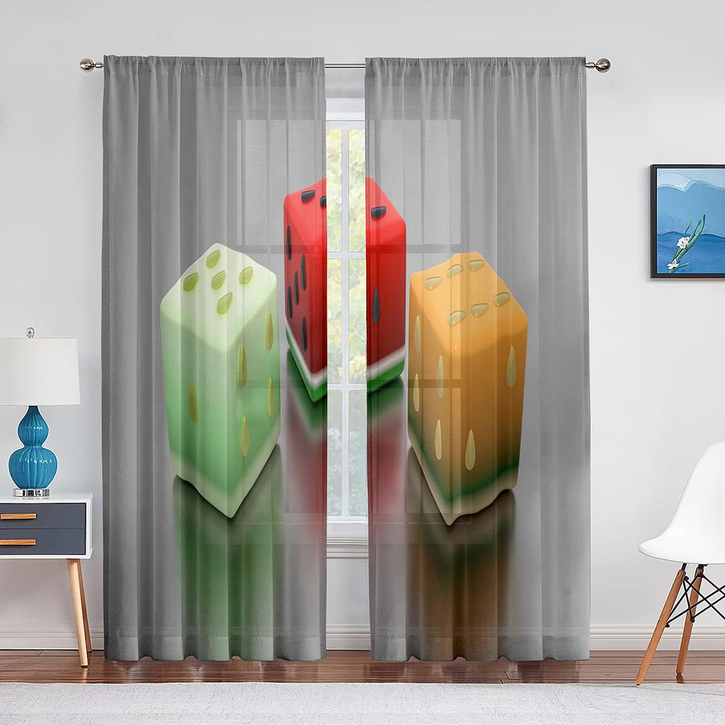 Weiße Würfel Tischspiele Graue Tüllvorhänge für Wohnzimmer Schlafzimmer Küchendekoration Moderne Transparente Voile-Vorhänge Fensterdekoration