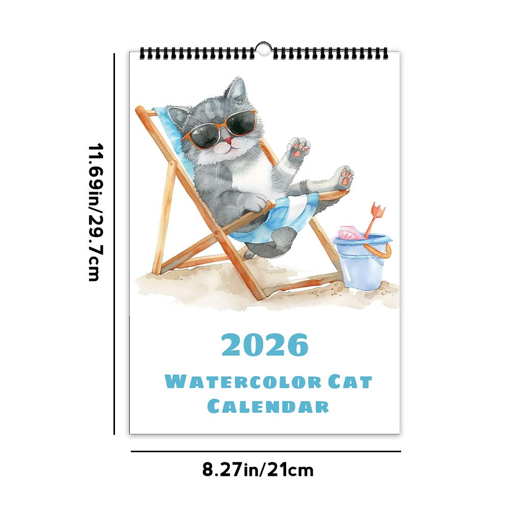 

1 шт., 2026 Календарь с мультяшной милой кошкой, 12 разных дизайнов, Настенный календарь, Подарок на день рождения, Рождество, Новый год, Стандарт США