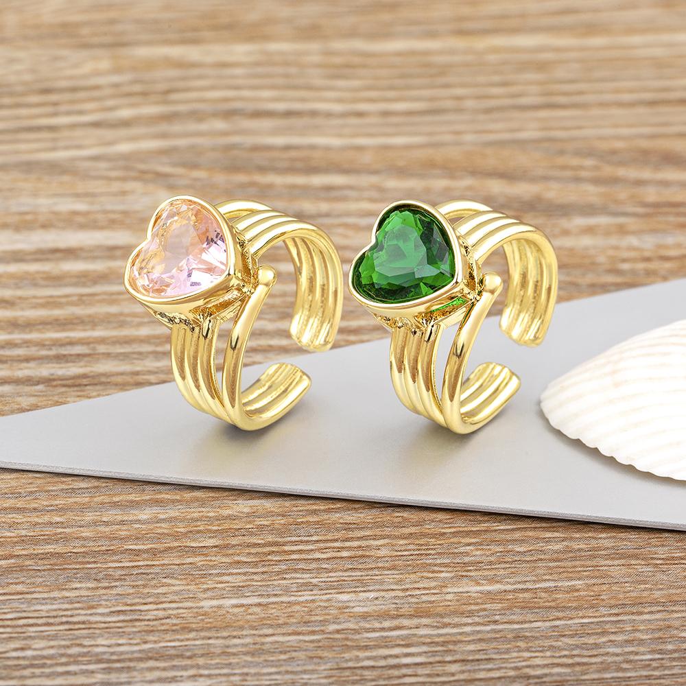 Nidin Romantic Heart Shape Open Rings for Women Zircon Crystal Jewelry Adjustable Fashion Wedding Party Accessories Gifts