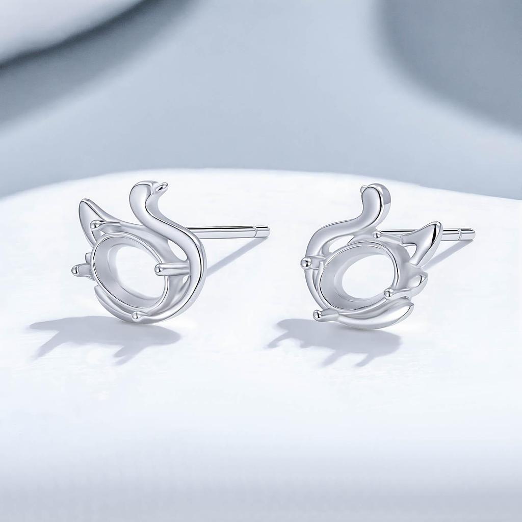 S925 Sterling Silver Elegant Swan DIY Diamond Stud Earrings (4x6mm Setting)