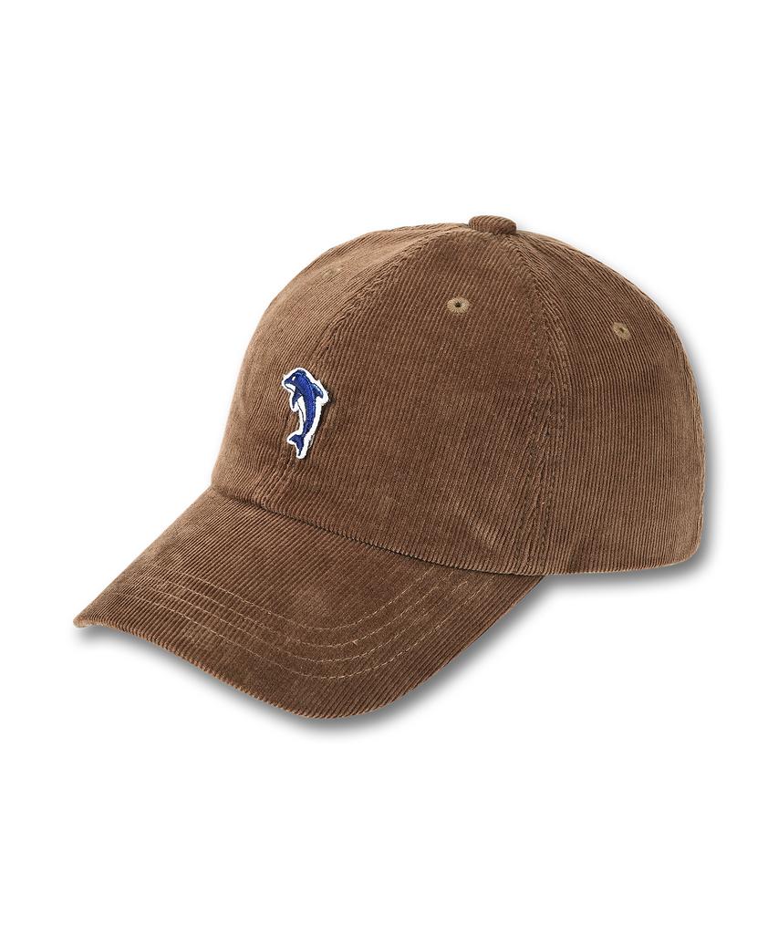 DOLPHIN WAVE APPAREL Dolphin Embroidered Patch Corduroy Ball Cap Camel