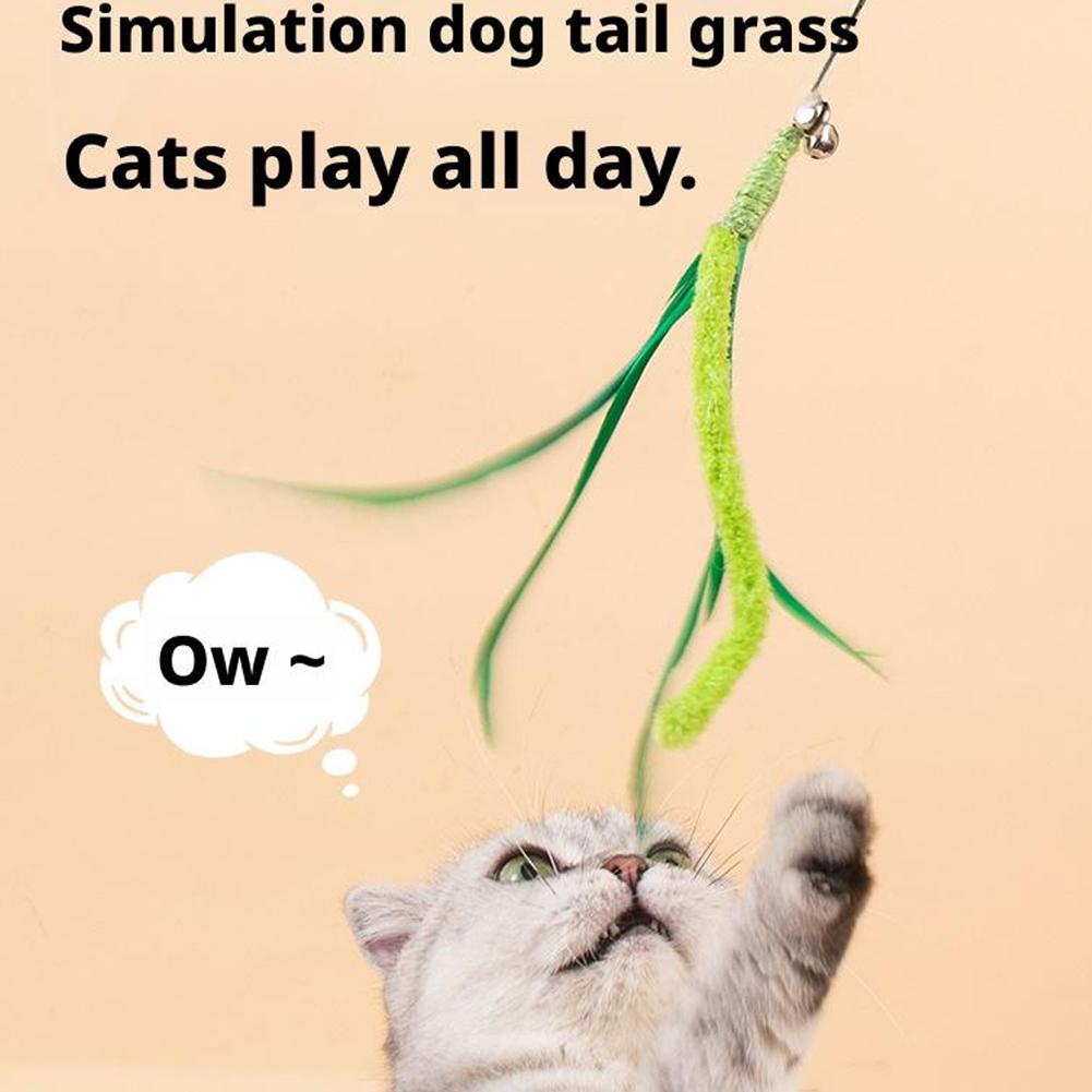 Cat Teasing Toy Interactive Tail Grass Dog Sage Feather Long Pole Cat Teasing Stick Bite Resistant Cat Sound Toy Pet Supplies