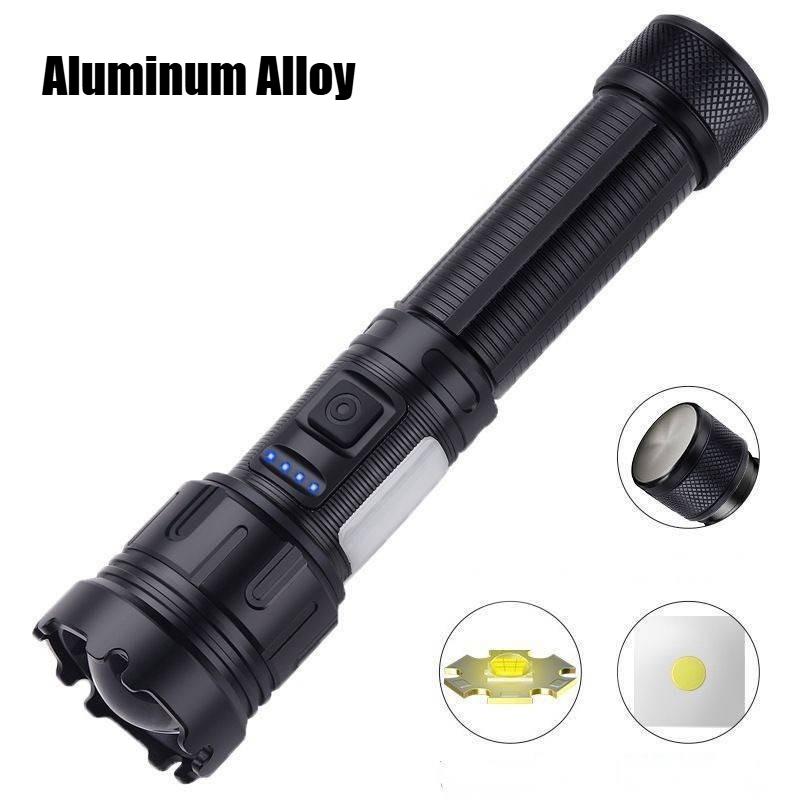 Leistungsstarke LED-Taschenlampe, USB-wiederaufladbar, 7 Modi, Fackel mit COB-Licht, Magnet am Heck, Outdoor-Camping-Laterne, Verwendung einer 18650-Batterie