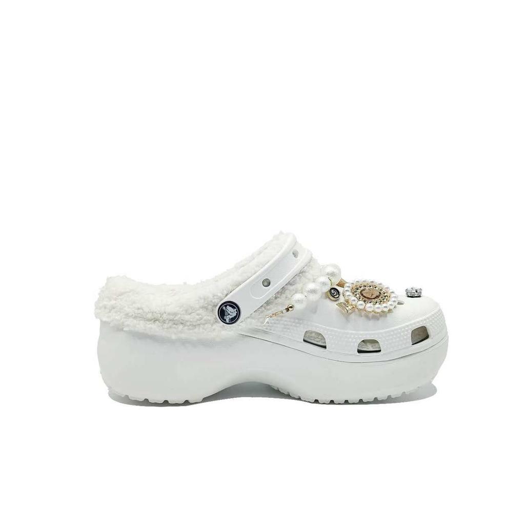 Crocs Classic Platform Clog Miss MH Plan Casual Versatile Fashion Accessories Hole Shoes Women's White