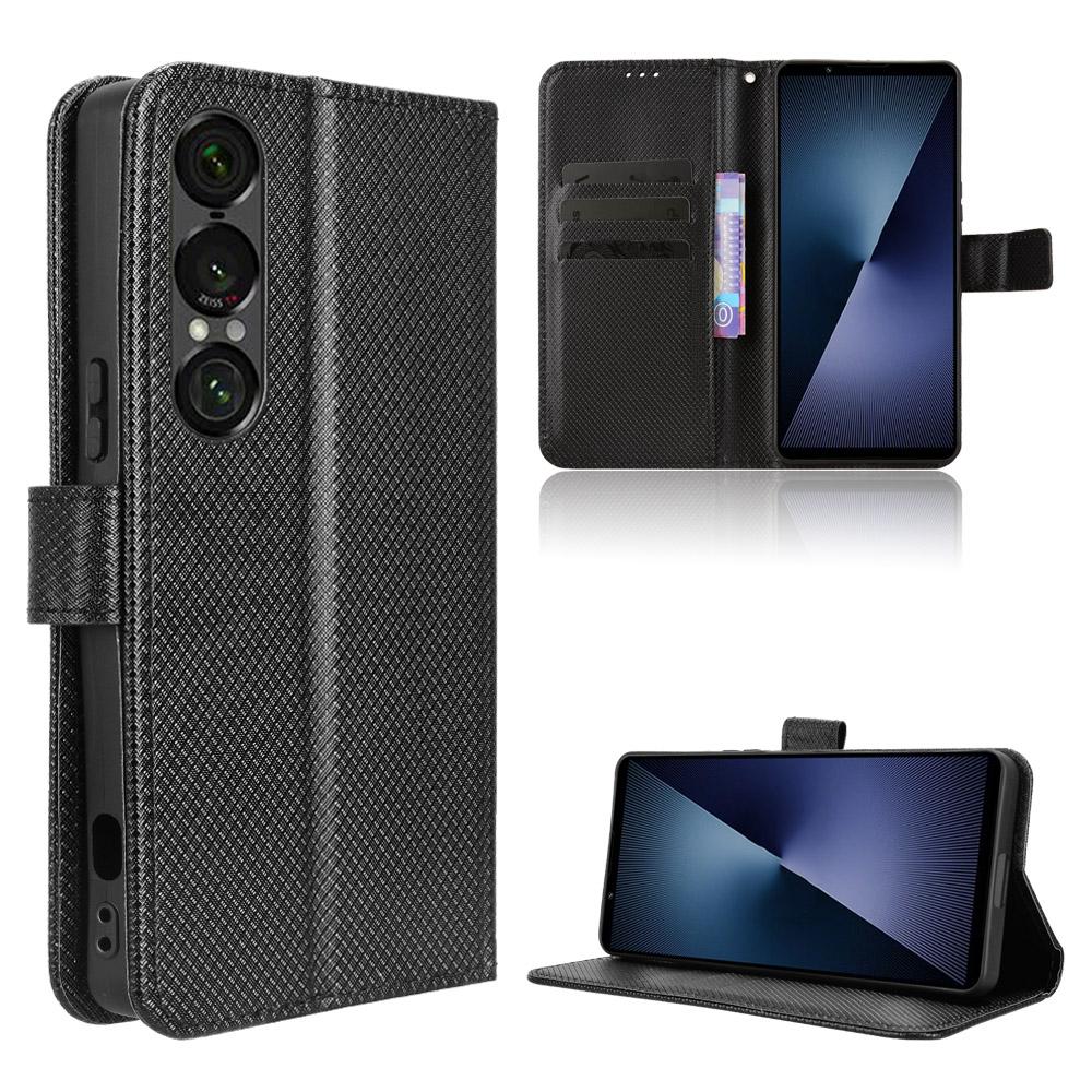 For Sony Xperia 1 VII Leather Wallet Case with Strap Diamond Texture Phone Cover