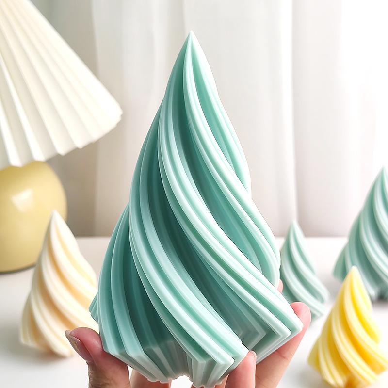 3D Conical Irregular Candle Mold Silicone Abstract Spiral Stripe Candle Mold Decor Rotate Christmas Tree Candle Silicone Mold