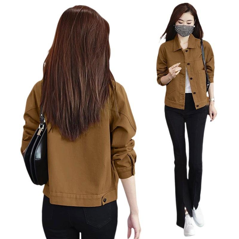 Dámská jednobarevná džínová bunda Vintage kabát s dlouhým rukávem svrchní oděv dámská bundička