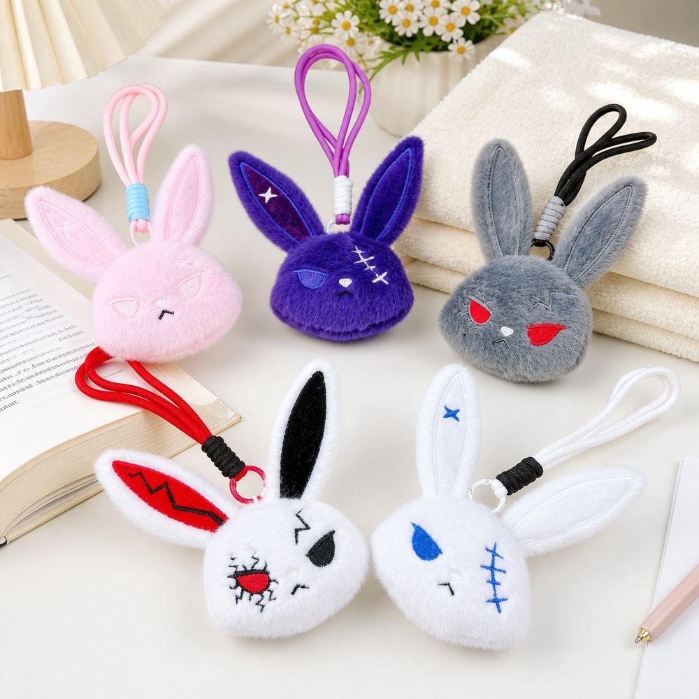 Dark Style Bunny Plush Keychain Hanging Strap Plush Bunny Pendant  Backpack Decor