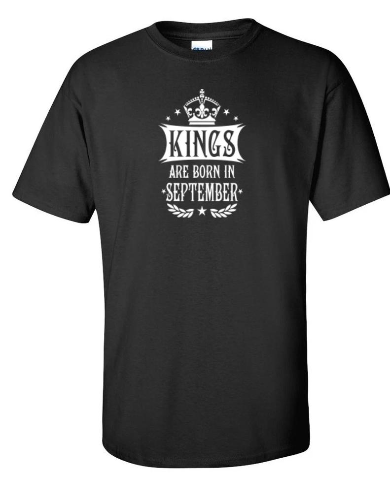 Kings are Born in September Funny Birthday Gift Black Cotton T-Shirt