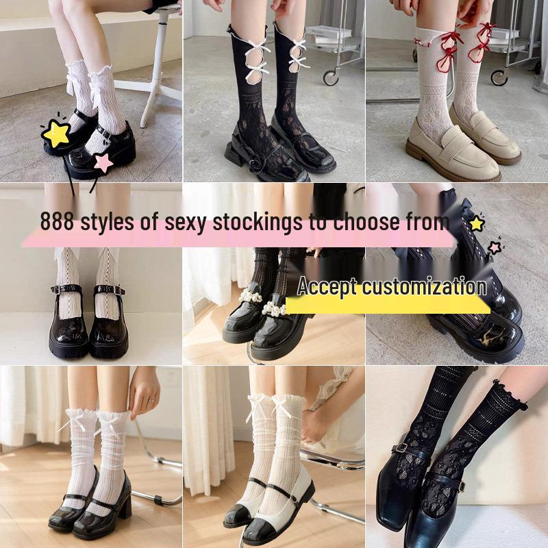 

Белые кружевные гольфы до колена с бантом, летние тонкие в стиле Лолита JK принцесса One Size