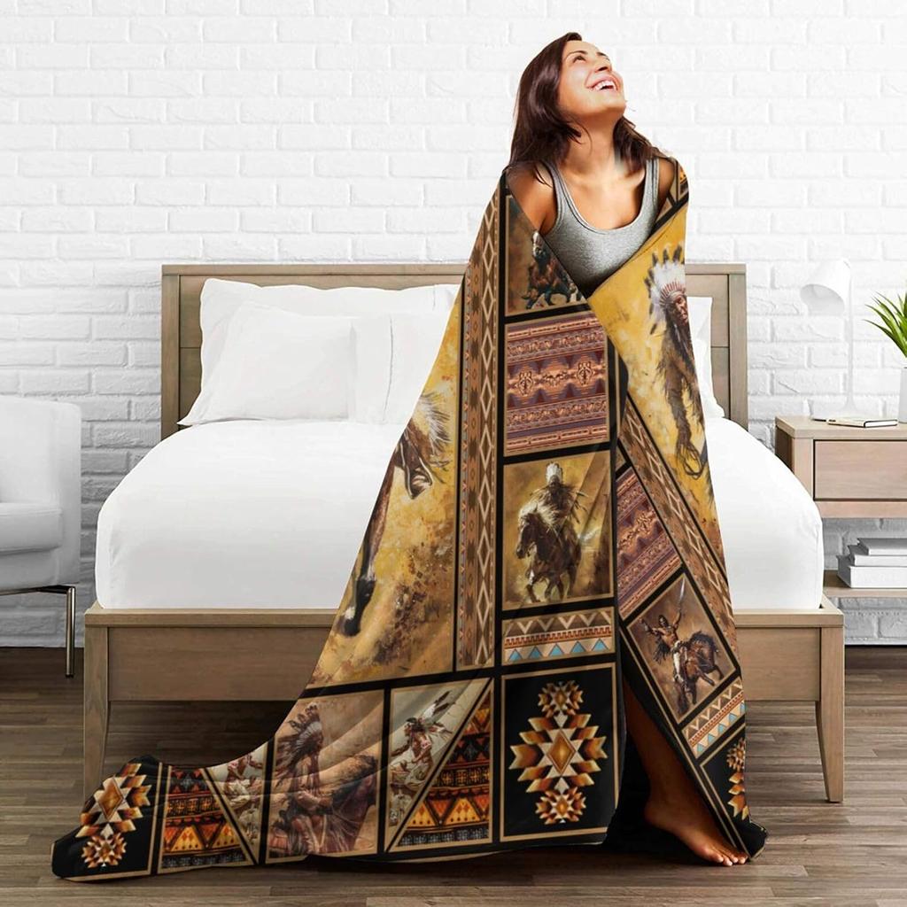 Rustic Indians Blanket Native n Throw Blanket Retro Chief Flannel Stuff Merch Cozy Decor Fleece Plush Fuzzy Warm Soft Lightweight Bedding Indians