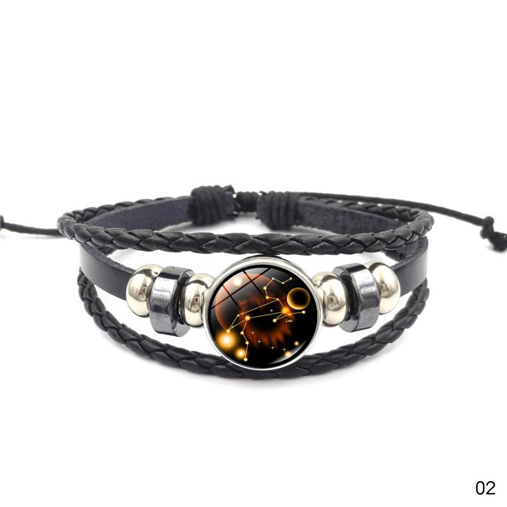 Punk 12 Constellation Bracelet Multilayer Leather Woven Handmade Night Light Star Bangle