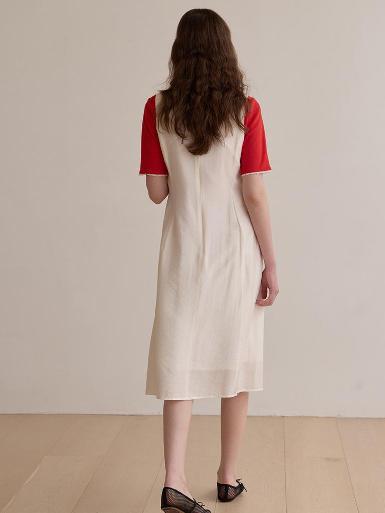 BEMUSE MANSION V-Neck Layered Dress - Cream Ivory