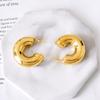 Minimalist C-Shaped Gold Stainless Steel Hollow Earrings - High-End, Versatile, Stylish Ear Studs.