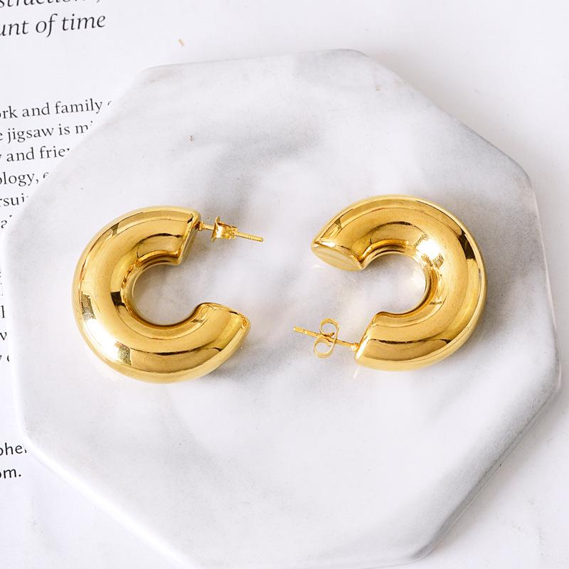 Minimalist C-Shaped Gold Stainless Steel Hollow Earrings - High-End, Versatile, Stylish Ear Studs.