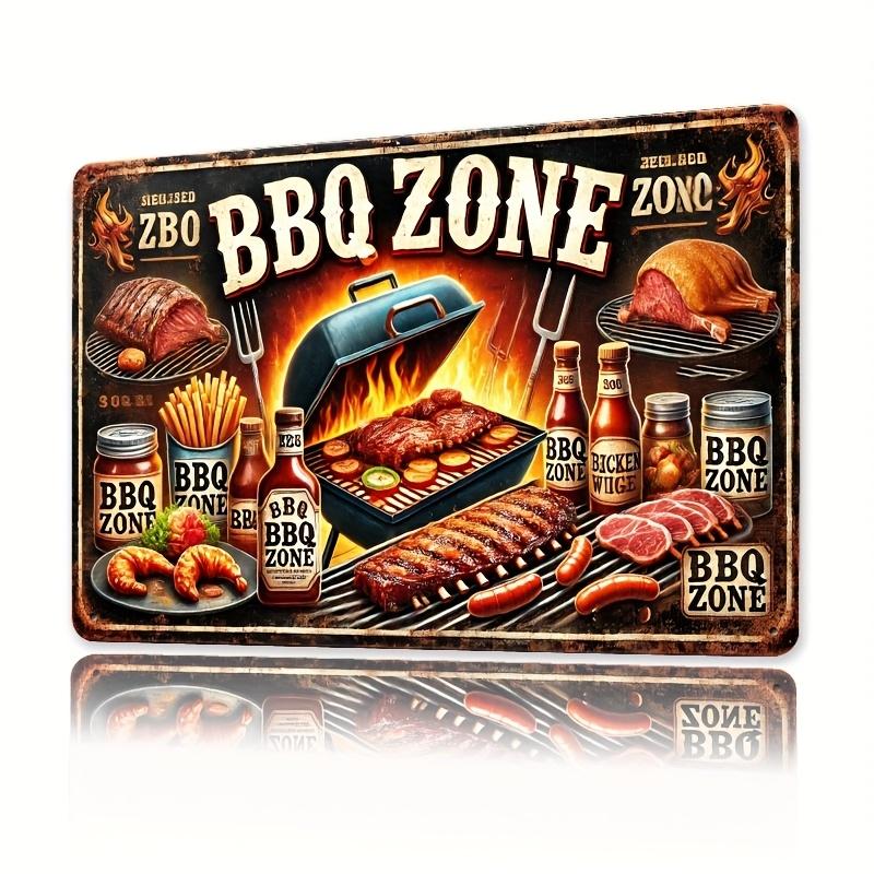 

BBQ Zone Metal Sign Retro Tin Wall Art for Bars Cafes Beach Villas Backyard Farmhouse Decor Featuring Classic 20x30cm（7.8x11.8inch）