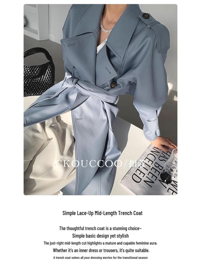 Rongtai Retro British Double-Breasted Tie-Waist Trench Coat for Women - 2025 Spring Collection